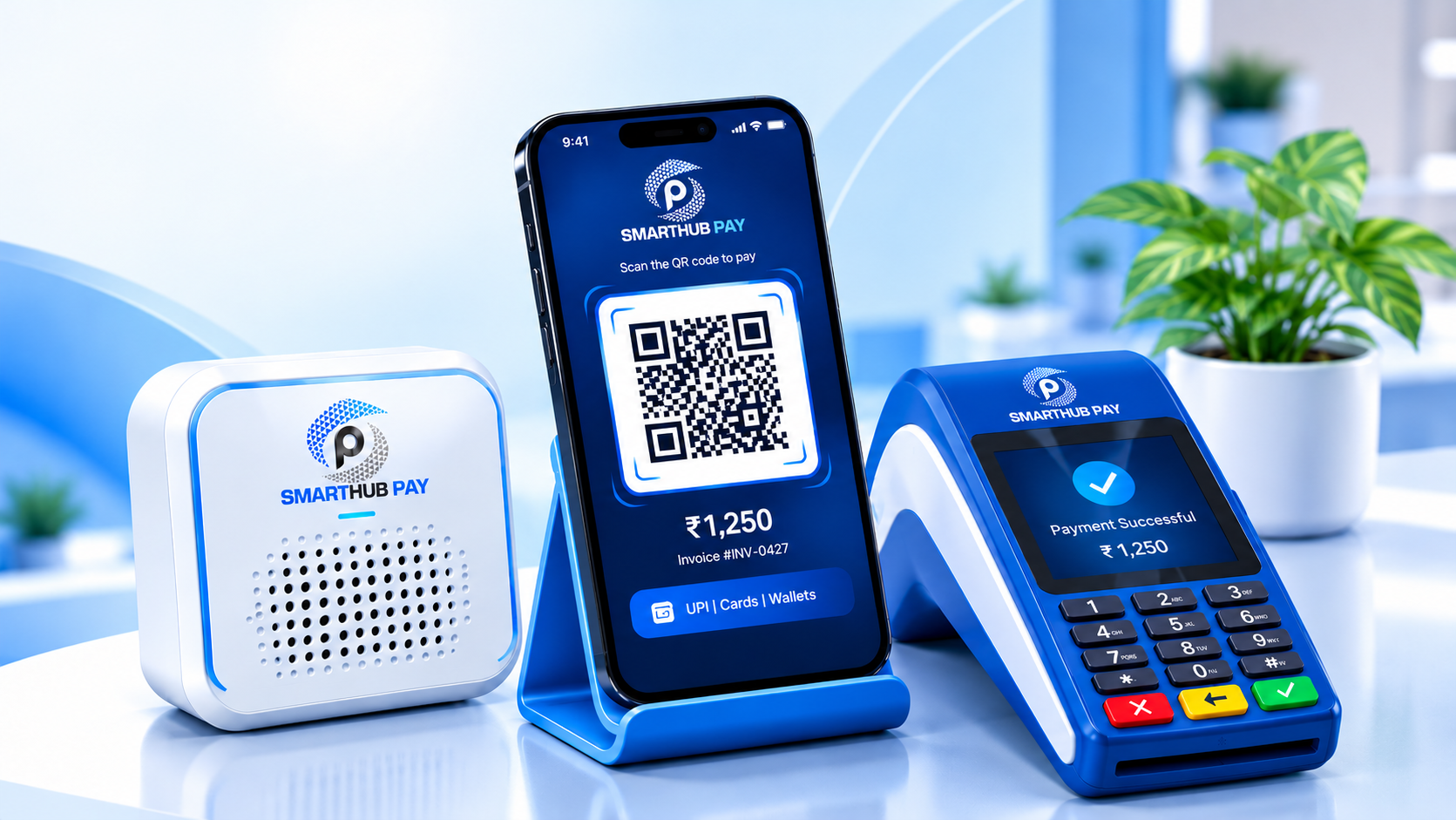 SmartHub Pay QR, soundbox and POS devices